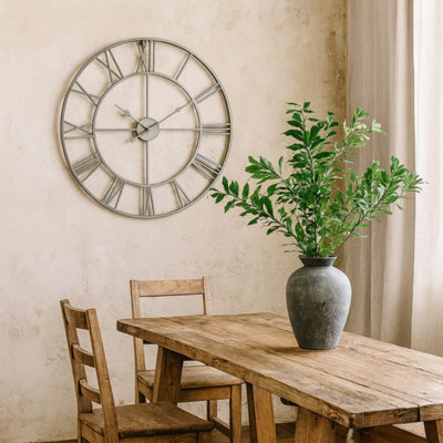 700 mm Silver Metal Open Frame Wall Clock with Roman Numerals