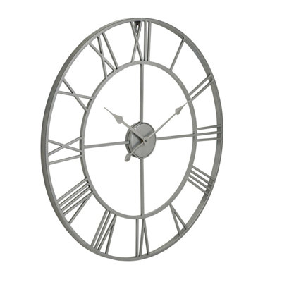 700 mm Silver Metal Open Frame Wall Clock with Roman Numerals