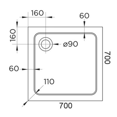 700 x 700mm White Square 45mm Low Profile Shower Tray with Matt Black Waste