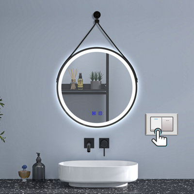 Black framed deals illuminated bathroom mirror