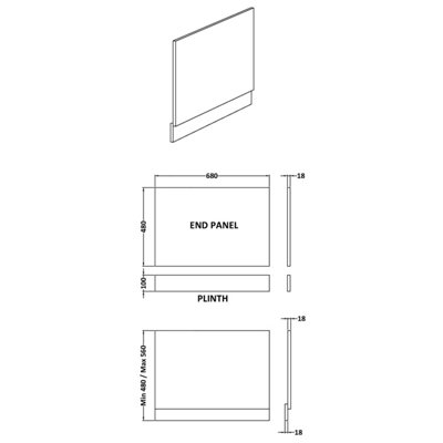 700mm Edge/Power Straight End Bath Panel & Plinth - Textured Matt Metallic Slate