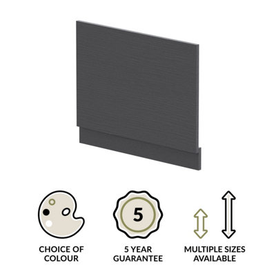 700mm Edge/Power Straight End Bath Panel & Plinth - Textured Woodgrain Graphite Grey - 3