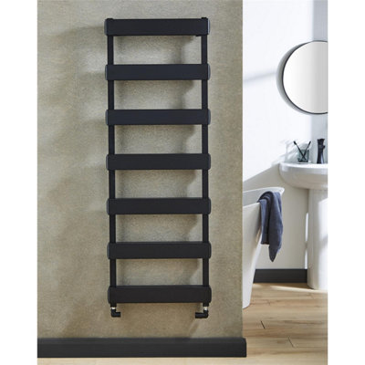 700mm (H) x 500mm (W) - Black Vertical Aluminum Heated Towel Rail (Painswick) - (0.6m x 0.5m) - Depth 60mm