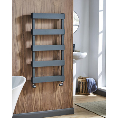 700mm (H) x 500mm (W) - Grey Vertical Aluminum Heated Towel Rail (Painswick) - (0.6m x 0.5m) - Depth 60mm