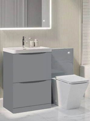 700mm High Gloss Light Grey Floor Standing Bathroom Smile Vanity Unit Soft Close Drawer With Ceramic Basin