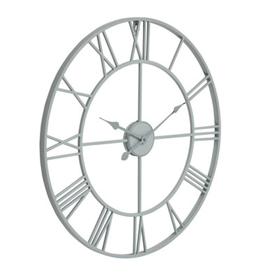 700mm Minimalist Grey Metal Open Frame Wall Clock with Roman Numerals