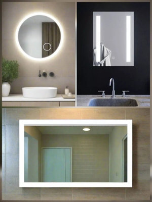 700mm Round LED Bathroom Mirror with Magnifier & Demister Touch Control, Cool White Light