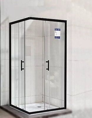 700mm x 700mm Black Corner Entry Shower Enclosure Including Shower Tray And Free Waste