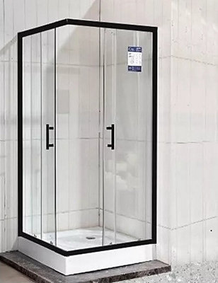 700mm x 700mm Black Corner Entry Shower Enclosure Including Shower Tray and Tray Riser Kit