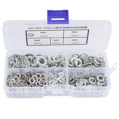 700pcs Galvanized Serrated Lock Washer Set for M3/M4/M5/M6/M8 Fastening Tools