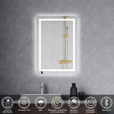 700x500mm Bathroom 3 Colors Dimmable Backlit LED Mirror with Bluetooth ...