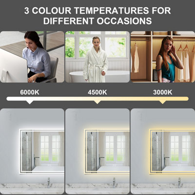 700x500mm Bathroom 3 Colors Dimmable LED Mirror with Bluetooth Memory ...