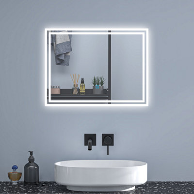 700x500mm Bathroom Mirror with LED Lights,Shaver Socket and 2 USB Ports Anti Fog Dimmable 3 ...