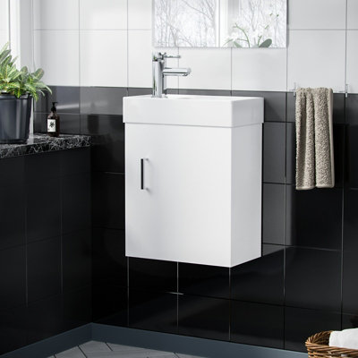 Nes Home 400mm Cloakroom Wall Hung Basin Vanity UnitMini Mono Mixer Tap & Waste White from B&Q