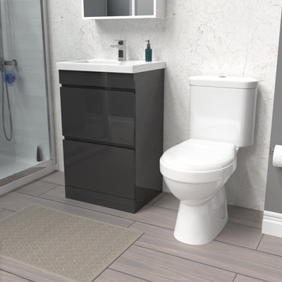 B&Q -  500mm 2 Drawers Anthracite Basin Vanity Unit & Close Coupled Toilet