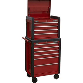 702 x 477 x 1440mm 10 Drawer Combination Tool Chest - RED Mobile Storage Box