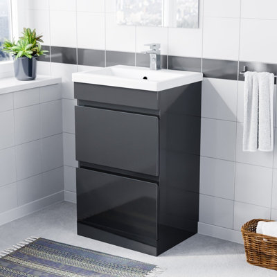 Nes Home Dark Grey 500mm Pvc Freestanding Basin Vanity Unit 2 Drawers Handless from B&Q