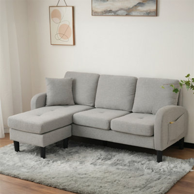 Abrihome L-Shaped Corner Sofa With Chaise Lounge (166X118X77Cm)Grey 3-Seater Sofa In Breathable Cotton-Linen Fabric For Living Rooms from B&Q