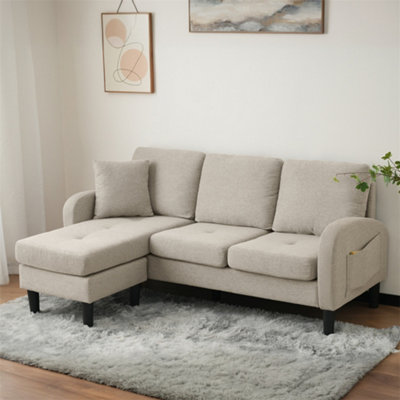 Abrihome L-Shaped Corner Sofa With Chaise Lounge (166X118X77Cm)3-Seater In Breathable Cotton-Linen Fabric For Living RoomsBeige from B&Q