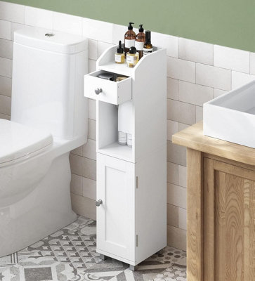 Songmics Vasagle Small Bathroom Storage Organiser CabinetToilet Paper Holder And Organizer With Adjustable ShelfWhite