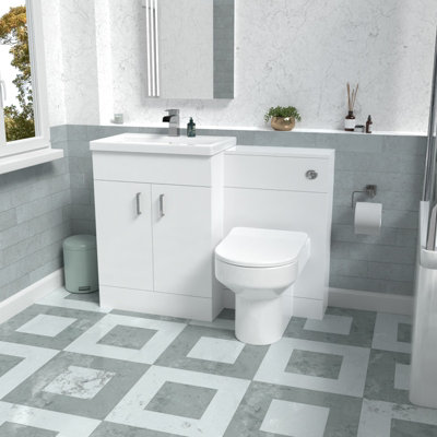 1100mm White Vanity Basin Cabinet, WC Unit & Back To Wall Toilet - Image 3