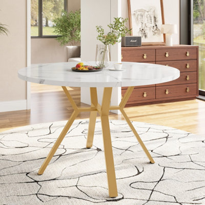 Abrihome Modern Round Marble Dining Table & Sleek X-Shaped Metal Coffee TableDurable & Stylish Table from B&Q