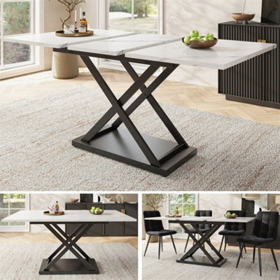 Abrihome Telescopic Dining Table (120-160X80 Cm)Space-Saving Extendable Table For Kitchen & Living RoomWhite Marble Top from B&Q