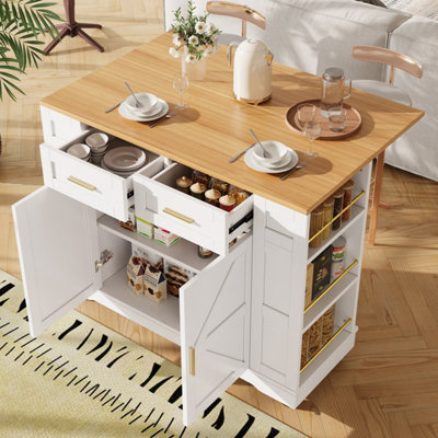 Abrihome Mobile Kitchen Island Cart W/ 2 DrawersDouble-Sided Racks & Foldable WorktopWhitePortable Storage Trolley from B&Q