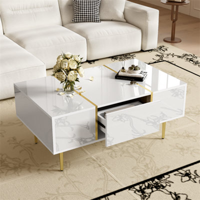 Abrihome White High-Gloss Coffee TableModern And SimpleWith 2 Drawers from B&Q