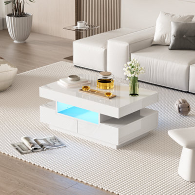 Abrihome Coffee TableHigh-Gloss SurfaceWith Led Light StripFour Drawers Front And BackLarge Storage Space from B&Q