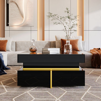 Abrihome Coffee TableHigh-Gloss Living Room TableSide Table With Drawers And Gold Accents from B&Q