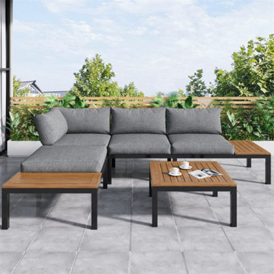 Abrihome Outdoor Patio Backyard Furniture Garden Lounge Set For 4 PeopleL-Shaped Corner Sofa With Wooden TableGrey from B&Q