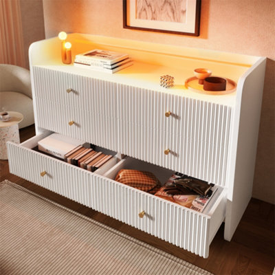 Abrihome Modern SideboardFluted 6-Drawer Sideboard With Rgb Led Lighting75X 120 X 40 CmWhite from B&Q