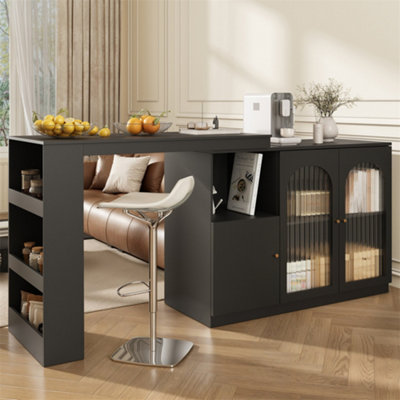 Abrihome Rotating Bar TableModern And Simple Black Rotating Dining And Bar CabinetMultifunctional Storage Cabinet With Glass Door from B&Q