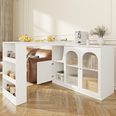 Abrihome Modern 360 Degree Rotating Bar Cabinet With Glass Door StorageMain Body 120 X 40 X 97 CmWhite from B&Q