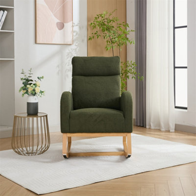Abrihome Mid Century Modern Teddy Fabric Upholstered Rocking Chair Padded Seat For Living Room BedroomGreen from B&Q