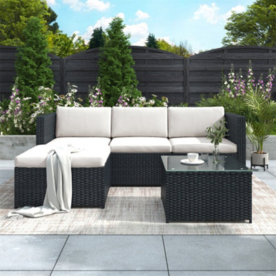 Abrihome Garden Rattan Corner Sofa Outdoor Furniture Set Patio Entertaining Set Garden Rattan Furniture Lounge SetBlack from B&Q