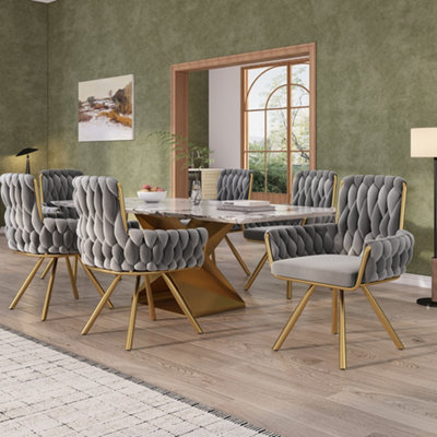 Abrihome Set Of 6Velvet Dining ChairArmchairLeisure Swivel Chair With Four Metal Support LegsGray from B&Q
