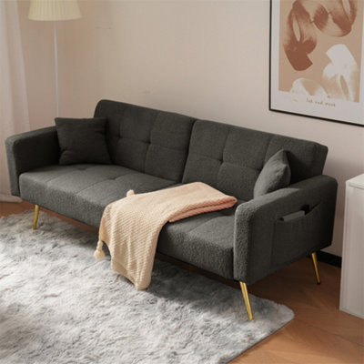 Abrihome Sofa BedThree Adjustable Backrest AnglesGold LegsCushions And Side Storage PocketsDark Gray from B&Q
