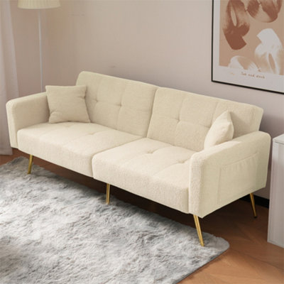 Abrihome Sofa BedThree Adjustable Backrest AnglesGold LegsCushions And Side Storage PocketsBeige from B&Q