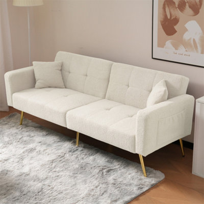 Abrihome Sofa BedThree Adjustable Backrest AnglesGold LegsCushions And Side Storage PocketsWhite from B&Q