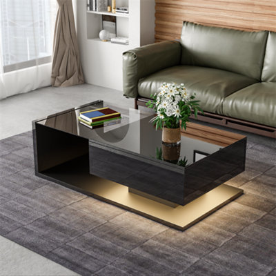 Abrihome Coffee TableHigh-Gloss BlackSide TablesCoffee Tables With Glass And LedBlack from B&Q