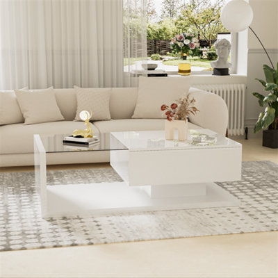 Abrihome Coffee TableHigh-Gloss BlackSide TablesCoffee Tables With Glass And LedWhite from B&Q