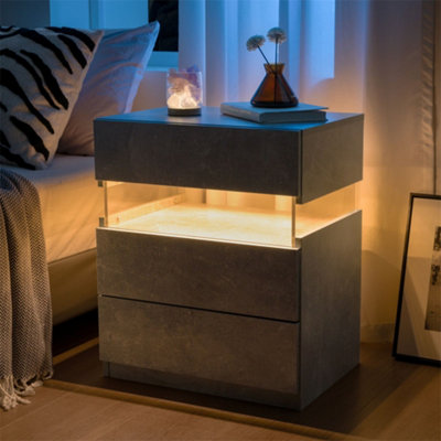 Abrihome Led NightstandsAcrylic Board Led Bedside Tables For Bedroom End TableWith 3 Drawer DresserGray from B&Q