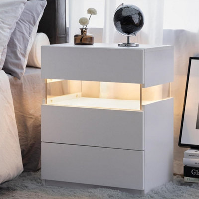 Abrihome Led NightstandsAcrylic Board Led Bedside Tables For Bedroom End TableWith 3 Drawer DresserWhite from B&Q