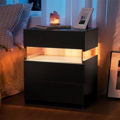 Abrihome Led NightstandsAcrylic Board Led Bedside Tables For Bedroom End Table With 3 Drawer DresserBlack from B&Q