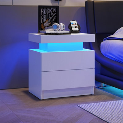 Abrihome NightstandLed Bedside Table Cabinet LightsModern End Side With 2 Drawers For BedroomWhite from B&Q