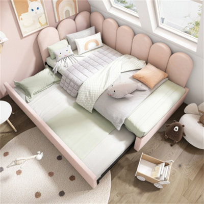 Abrihome Upholstered Bed Daybed With Pull-Out BedBed With Metal Slatted FrameVelvet90X190 CmPink (No Mattress) from B&Q