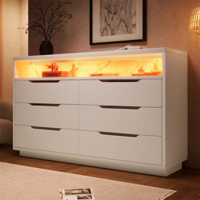 Abrihome Marbled 6-Drawer SideboardModern Storage Cabinet With Rgb Led Lighting & Shelves85 X 120 X 40 CmWhite from B&Q