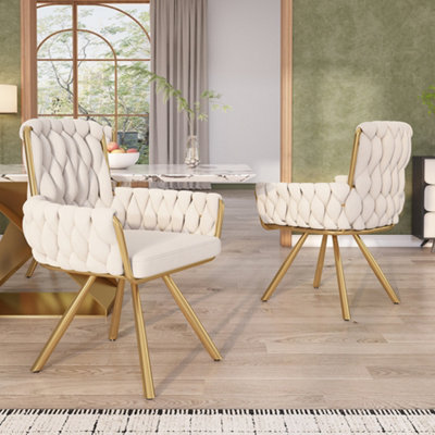 Abrihome Set Of 2Velvet Dining ChairArmchairLeisure Swivel Chair With Four Metal Support LegsBeige from B&Q